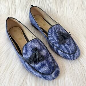 Boden Ines Loafers Herringbone Tassel Chevron Slip On Flat Shoes, Blue